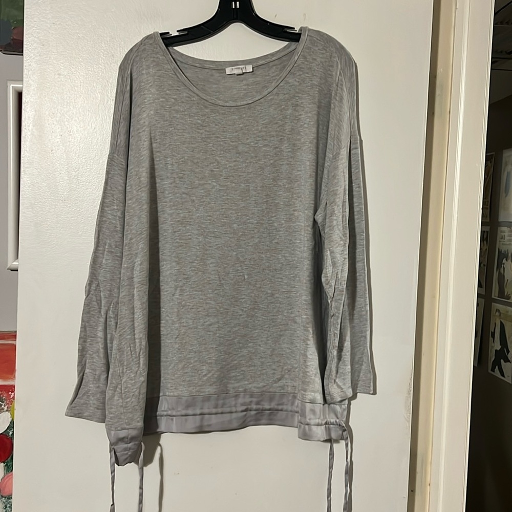 Talbots gray long sleeve top with drawstring ties at hips